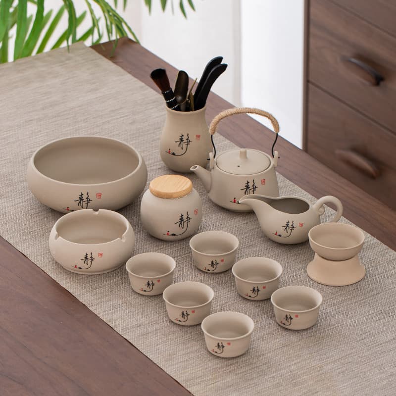 Gongfu Tea Set Complete Coarse Pottery Light Luxury High-end Office Reception Tea Drinking Chinese Style Ceramic Gongfu Teapot and Cups