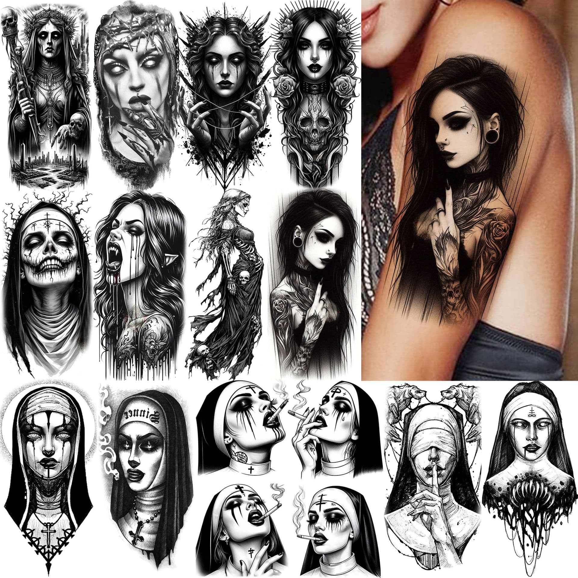 Cross-border new product Gothic Dark Nun Skull Tattoo Sticker Transfer Tattoo Sticker Arm Tattoo Sticker Tattoo