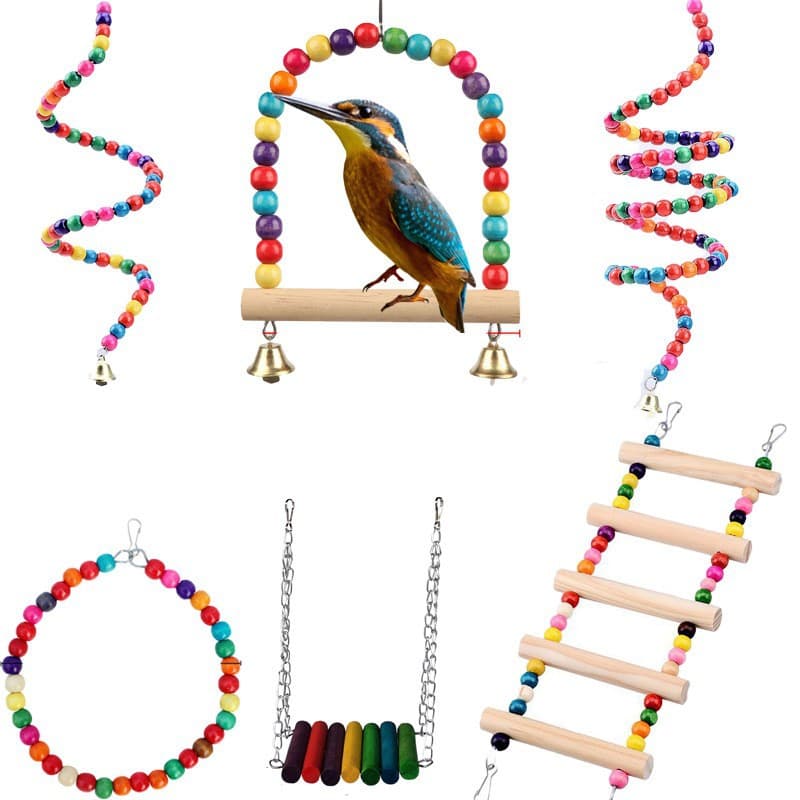 Colorful swing for birds, resistant to chewing, black phoenix, tiger skin, peony, solid wood standing pole, ladder, bird anti-bite, pet supplies, toys