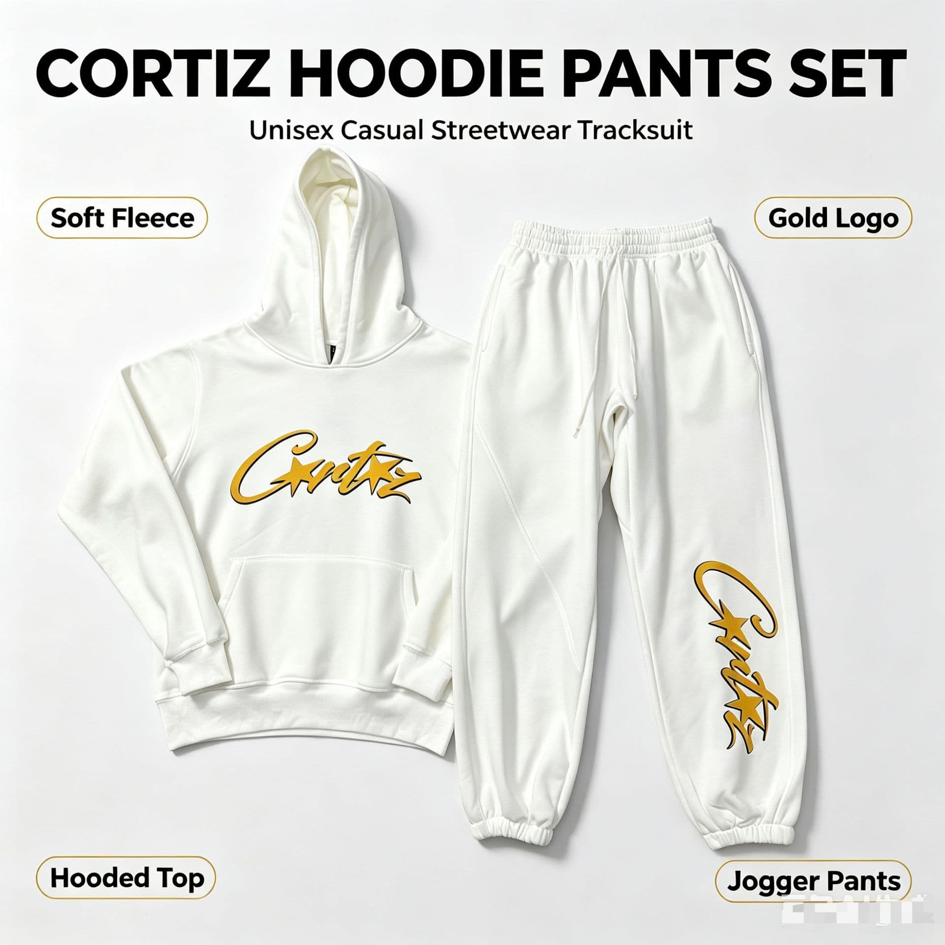 Cross-border high-quality Corteiz Alcatraz velvet hooded sweatshirt, fashionable, simple and versatile sports couple set