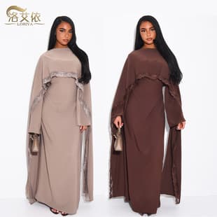2026 Loriya Long Sleeve Waist-Cinching Elegant Dress + Headscarf (Shawl) Two-Piece Set LR1363