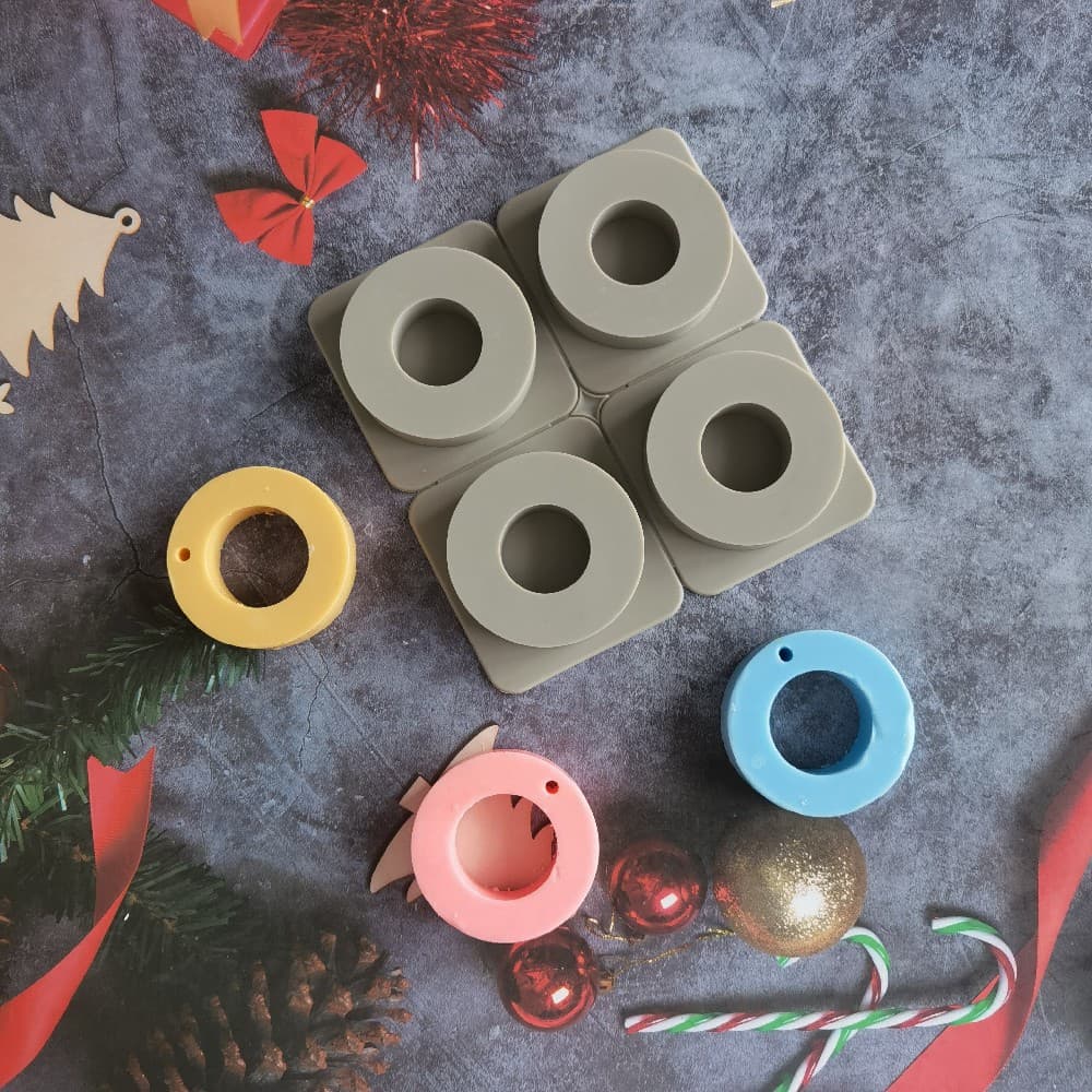 Silicone 4-Ring Aroma Mold DIY Wax Sheet Plaster Wax Badge Mold Car Hanging Mold