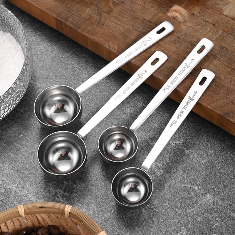 Thickened 304 Stainless Steel Spoon with Hole for Hanging Coffee Powder Spoon for Milk Tea Shop 15ml 30ml Measuring Spoon