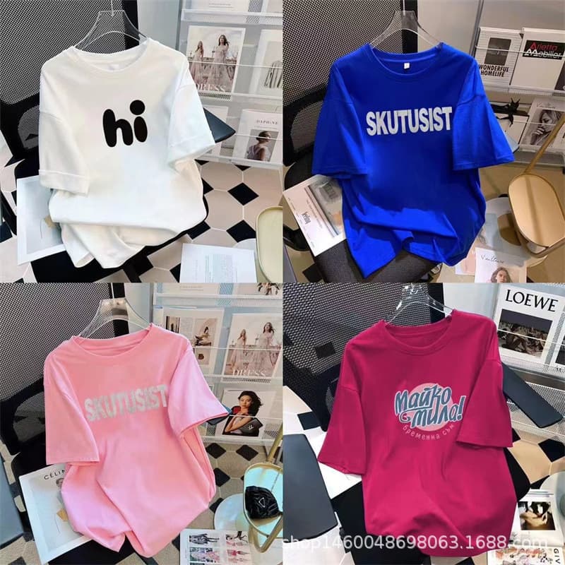 Short Sleeve T-Shirt Women 2025 Loose Fit Women's Clothing Guangzhou Stock Clothing 1 Yuan 2 Yuan Women's Cotton T-Shirt Loose Plus Size