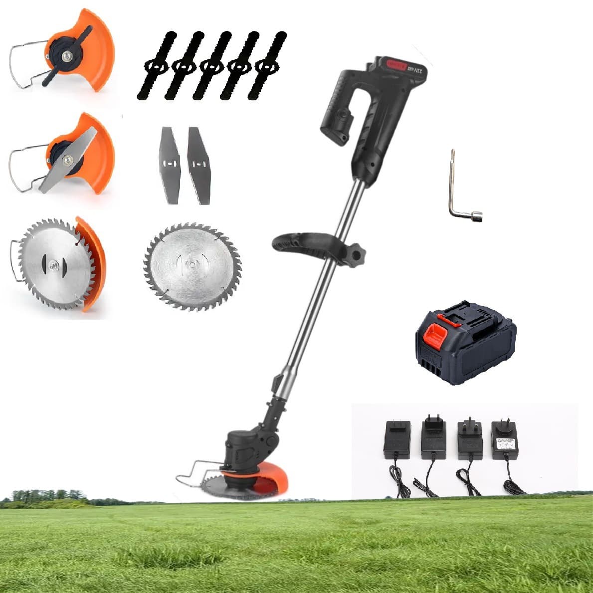Lithium-ion electric lawnmower, rechargeable multi-functional garden clearing and weeding machine, brush cutter.