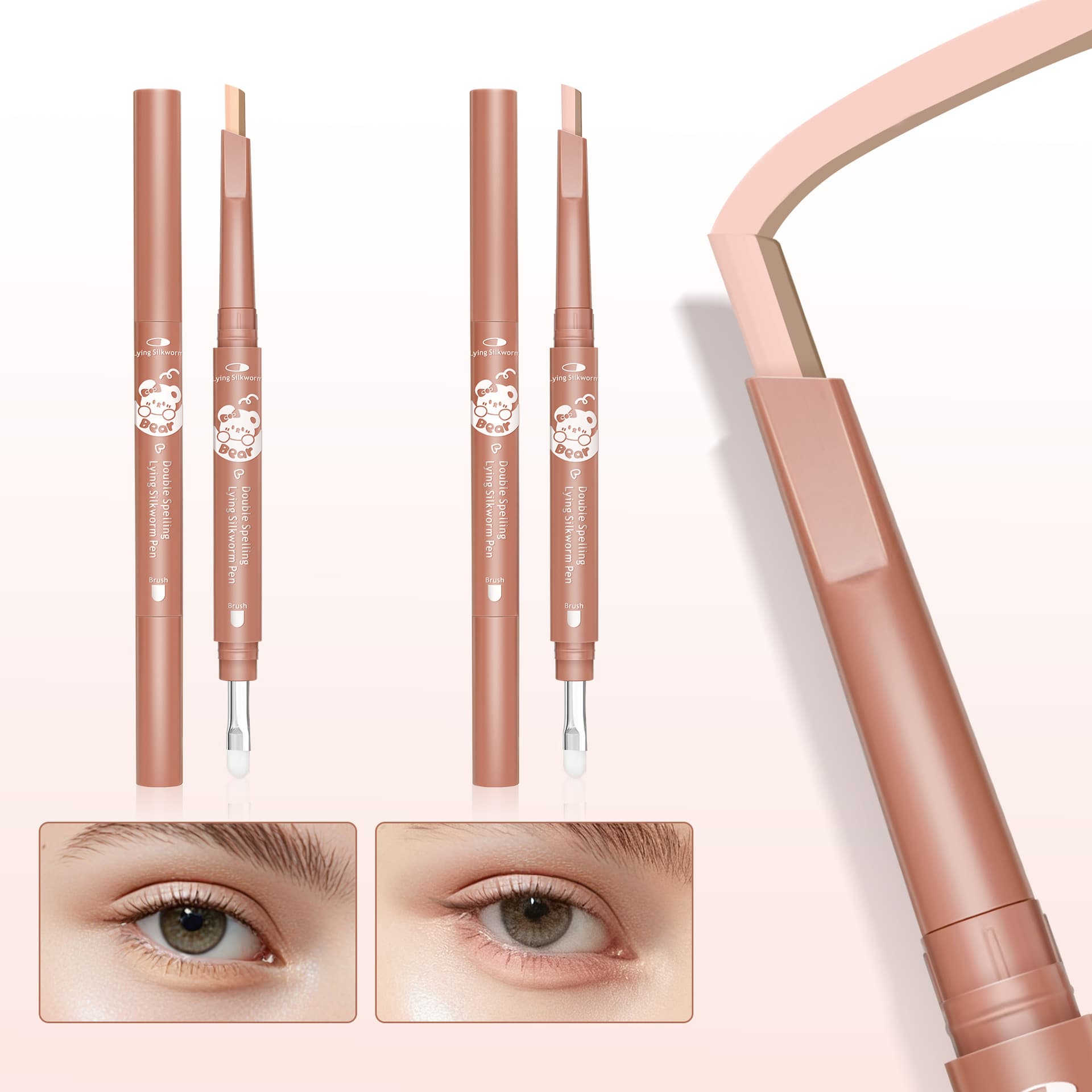 1PCS-Dual Color Double-Ended Brow Bone Pen, Eye Highlighter, Eye Shadow, Comes with Blending Brush, Two Colors Available