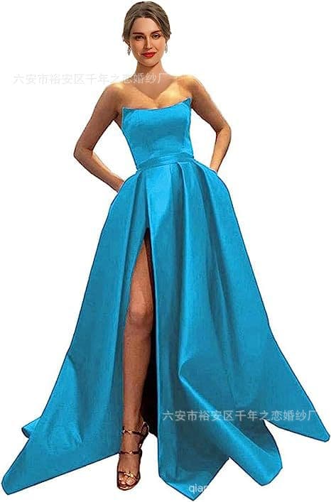 Amazon Women's Long Strapless Satin Prom Dress 2026 New Sleeveless Slit Evening Dress for Women Wholesale