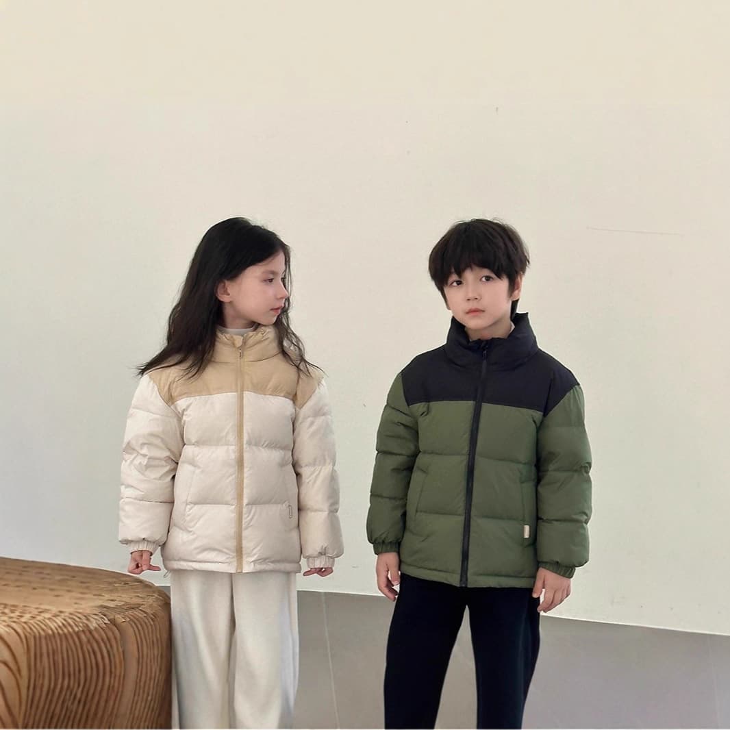 New Autumn/Winter Bread Puffer Jacket for Boys and Girls, Stand Collar Short Down Jacket, Color-Block Outerwear for Middle and Older Children