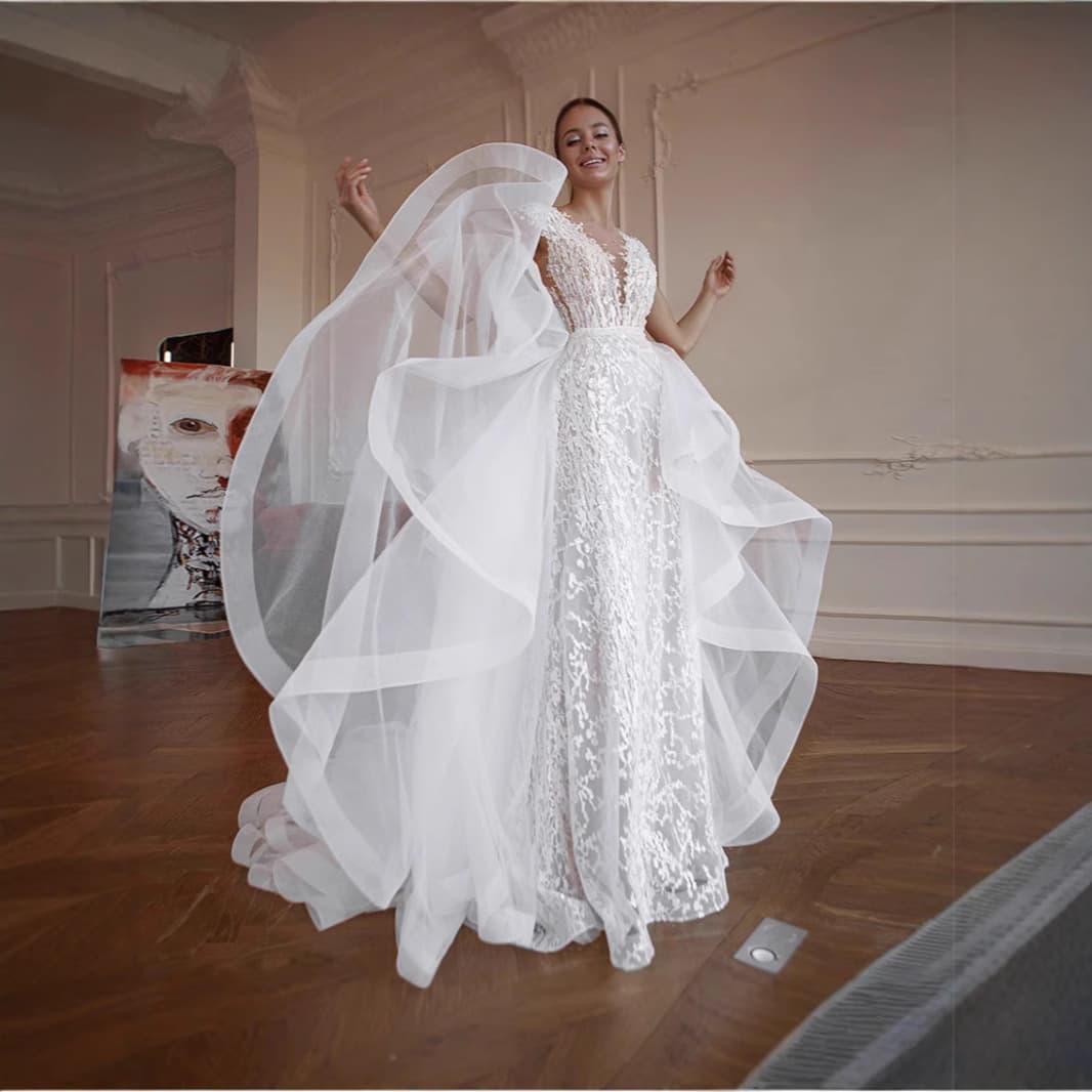 New European and American Detachable Train Wedding Dress Accessory Mesh Skirt, Fast Shipping for AliExpress and Amazon Drop Shipping