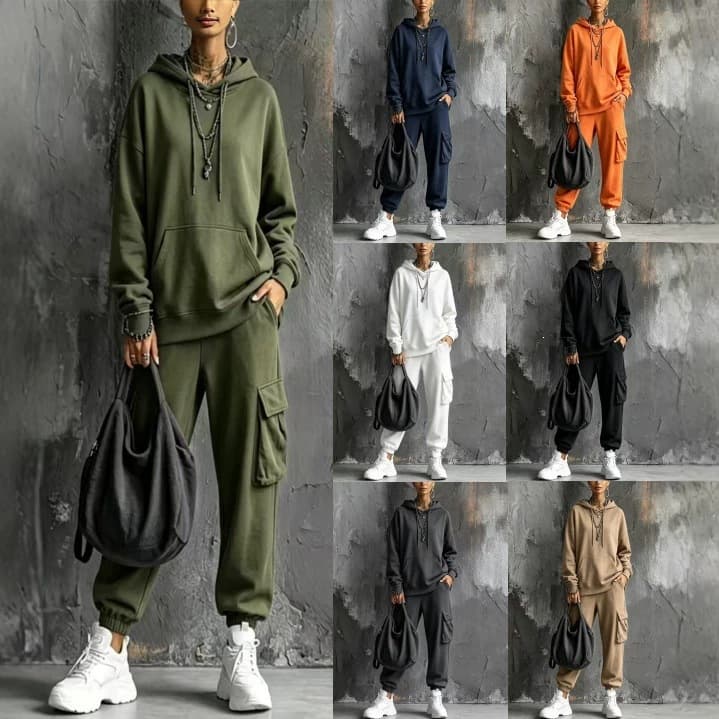 2026 Fall/Winter New European and American Cross-border Amazon Independent Store Long-sleeve Casual Knitted Hoodie and Pants Set