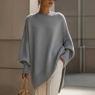 European-American Cross-Border 2026 Autumn/Winter Round Neck Pullover Knit Sweater for Women, Amazon, Loose, Lazy Style, Solid Color