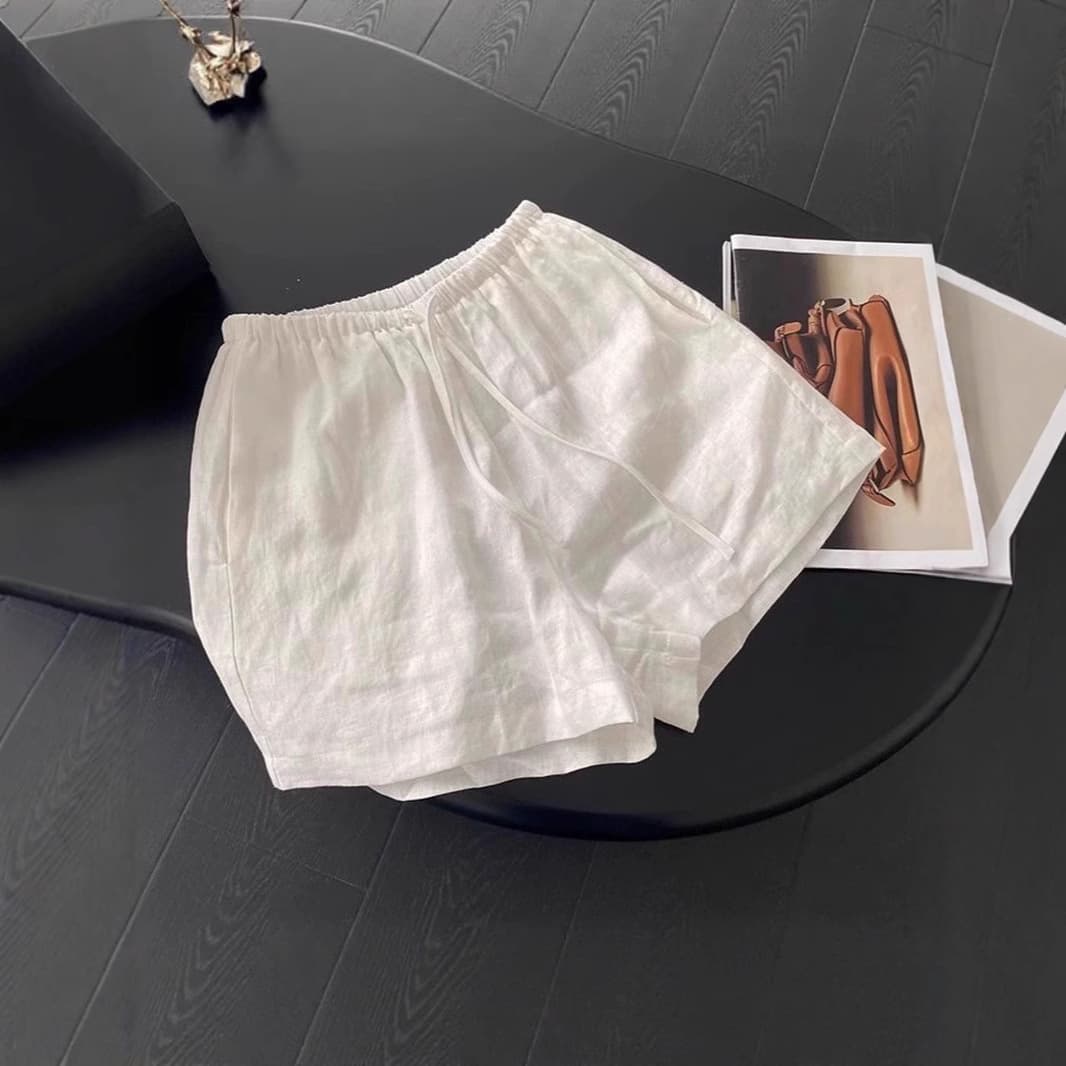 Women's White Linen Shorts Summer 2026 New Style, Loose Fit, Slimming, Elastic Waist, A-Line Casual Wide Leg Shorts for Petite