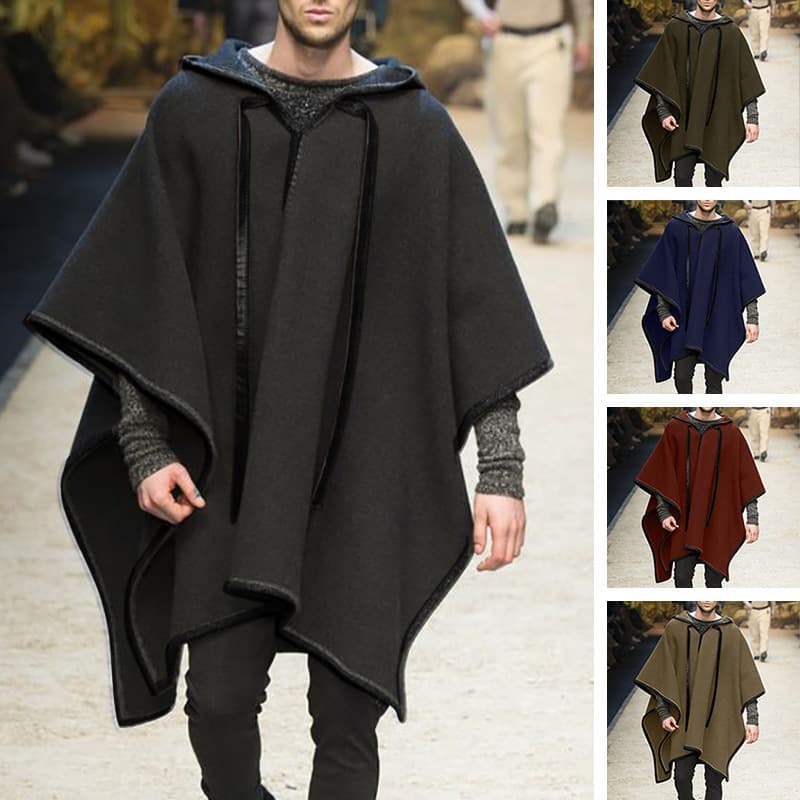 Men's Cloak Cross-Border Best-Seller Cape Shawl Pullover Poncho Wool Coat Men