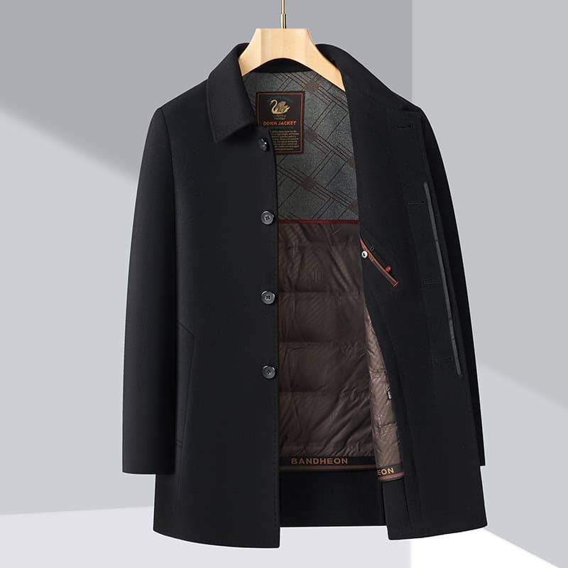 Reversible Wool Overcoat Men's Mid-Length Winter Detachable Down Inner Layer Cashmere Lapel Middle-Aged Jacket