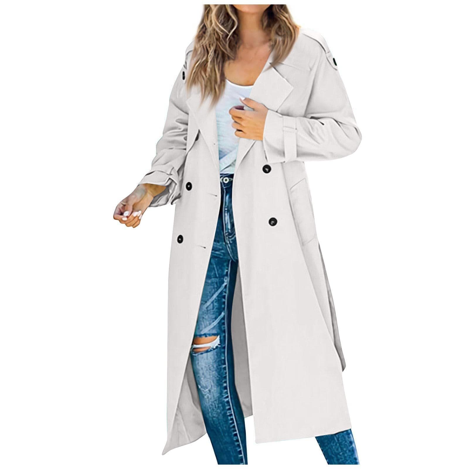 2023 New European and American Style Long Double-Breasted Solid Trench Coat for Women Spring Autumn Commuter Outerwear