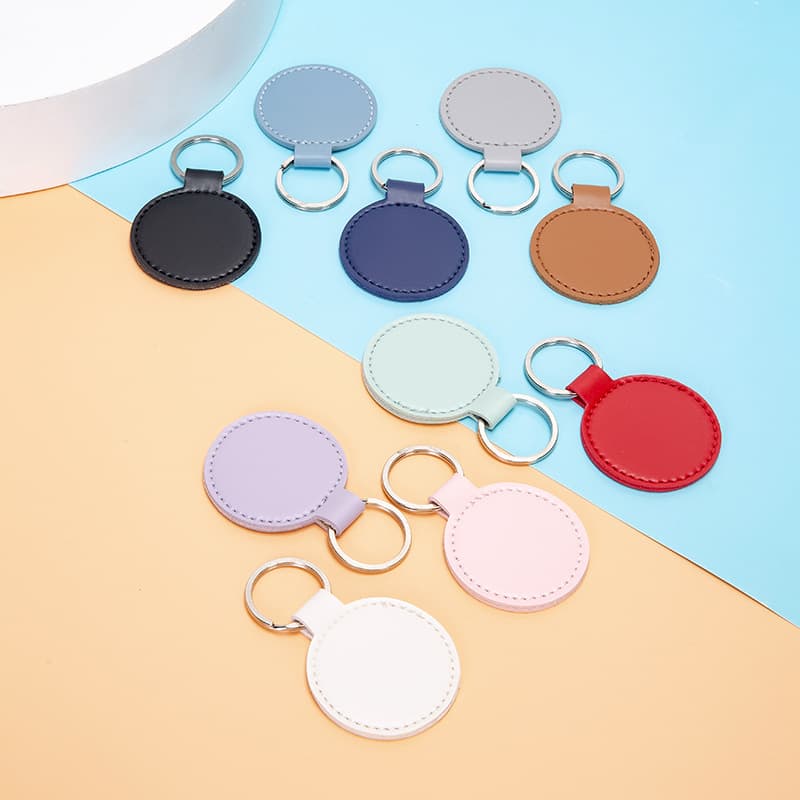 Vintage Creative PU Leather Keychain Faux Leather Round Keychain Bag Accessory Pendant Car Keychain