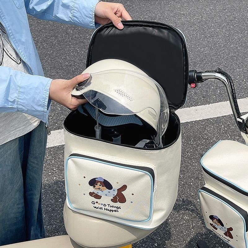 Cute Cartoon Electric Bike Rear Storage Bag - Helmet and Raincoat Waterproof Hanging Organizer