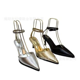 CIDRA 2026 New Metal Texture Pointed Toe Stiletto Sandals One-Strap Backless High Heel Sandals for Women