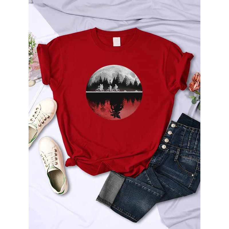 Ouma Cotton Boys Riding Bicycles Print T Shirt Women's Summer Cool
