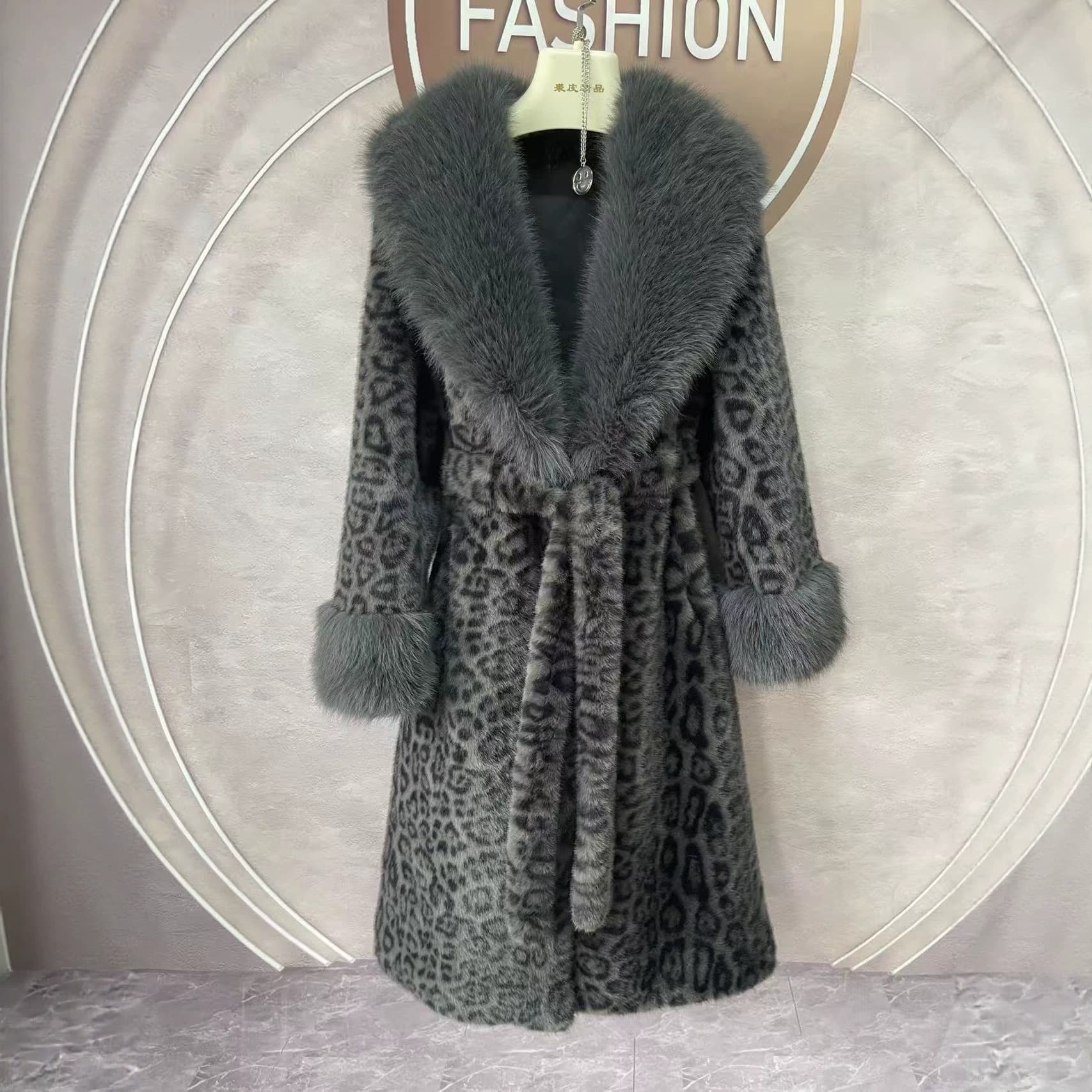 2026 New Cross-Border Style Large Fur Collar Faux Fox Fur Waist-Tied Winter Fur Coat Warm Fashion Plus Size Thick Outerwear