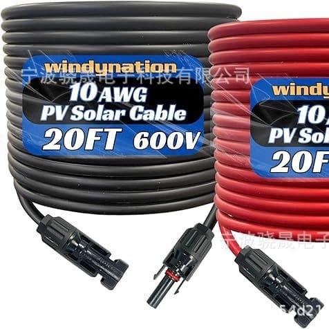 10 Gauge Black PV Solar Panel Extension Cable with Solar Connectors
