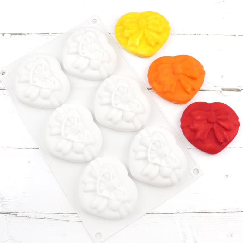 Dobi Silicone Cake Mold 6-Cavity Bow and Heart Chocolate Mold DIY Soap Mold 3D Handmade Soap