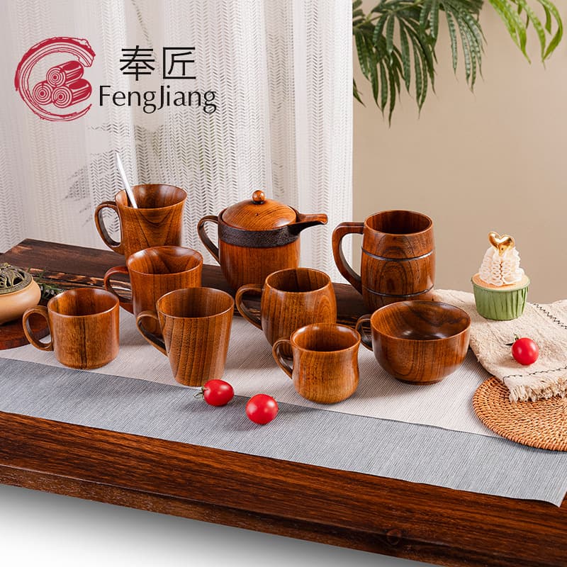 Manufacturer wholesale jujube wood big belly cup household mug wooden water cup handle beer mug coffee cup tea cup