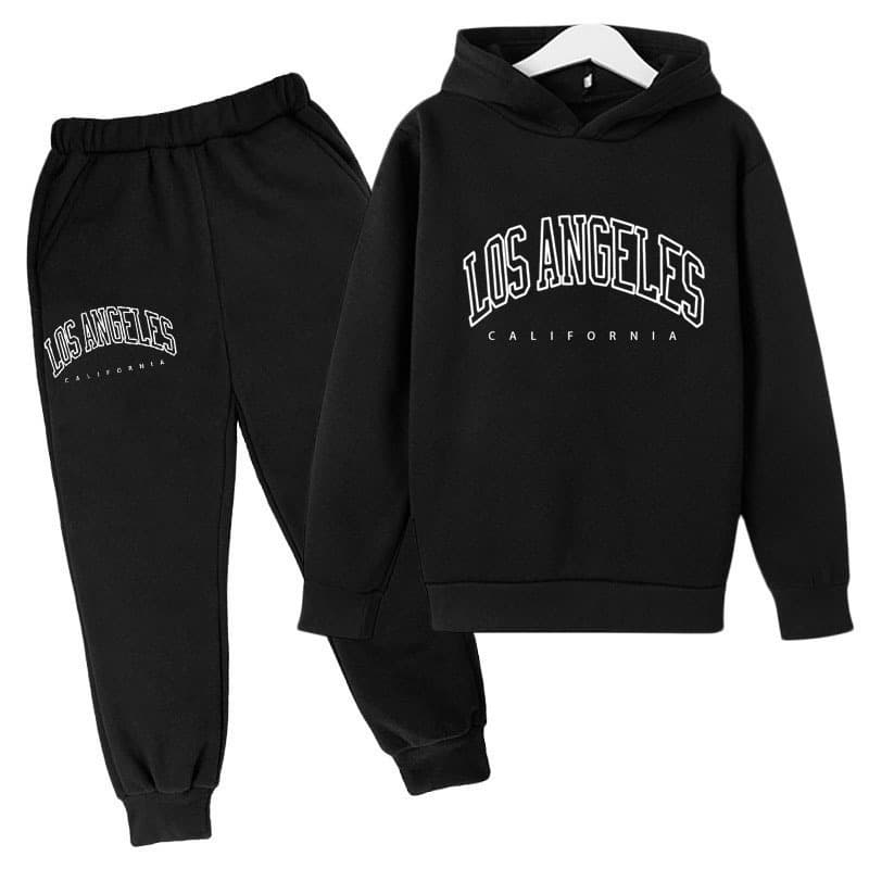 Children's Clothing Set Los Angeles Letter Print Hoodie Sweatshirt Pants Casual Outerwear Polyester Fiber Polo Collar Full Sleeve