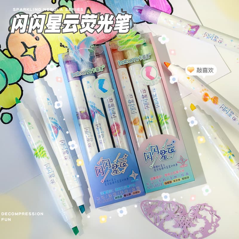 New flash highlighter double-ended multi-color marker pen student stationery DIY marker pen color outline pen