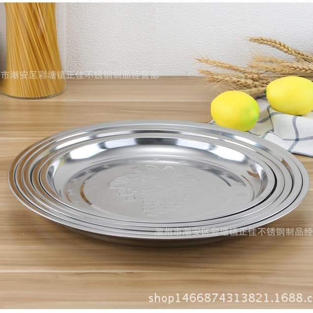 Manufacturer Wholesale Stainless Steel Grape Plate Round Plate Multi-Specification Magnetic Fruit Tray Shallow Plate Street Stall Supply