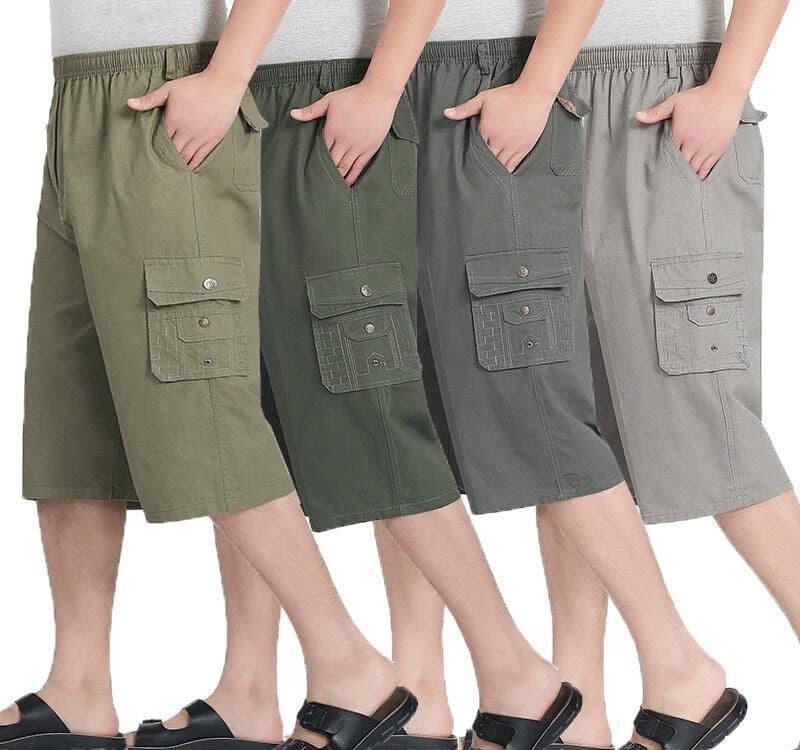 Summer Dad Shorts for Men, Middle-Aged and Elderly Casual Knee-Length Cargo Shorts, Loose Straight-Leg Mid-Length Shorts