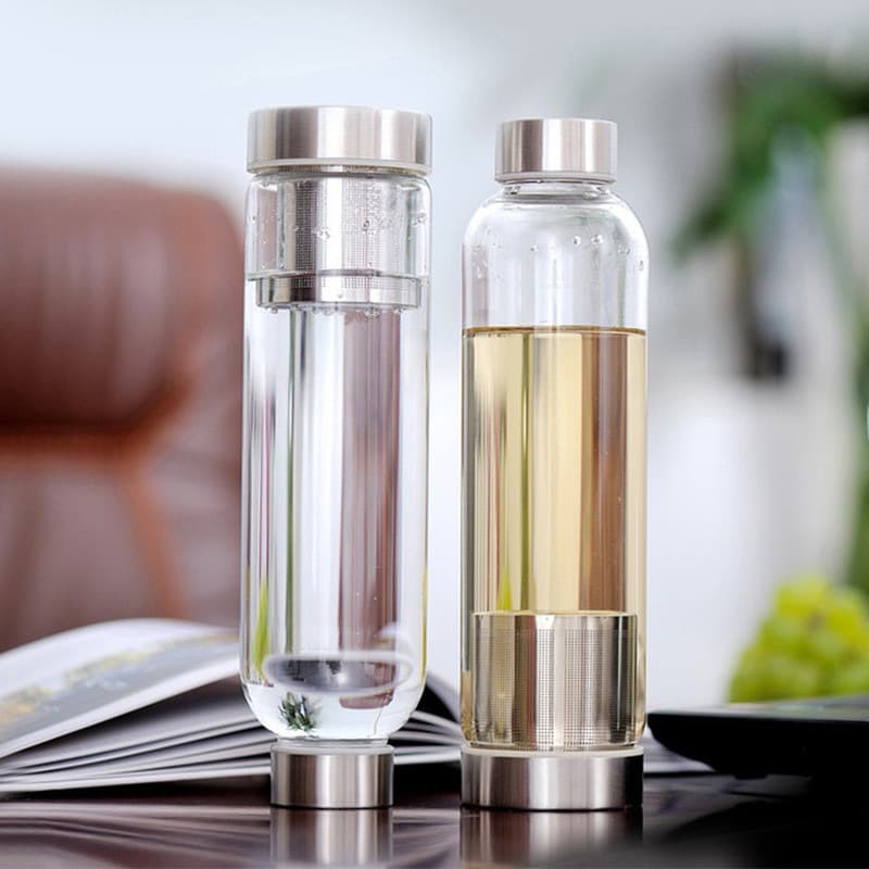 Factory Foreign Trade Double-Ended Open Glass Cup with Tea Strainer Steel Lid Cloth Sleeve Water Cup High Temperature Resistant Portable Sports Cup