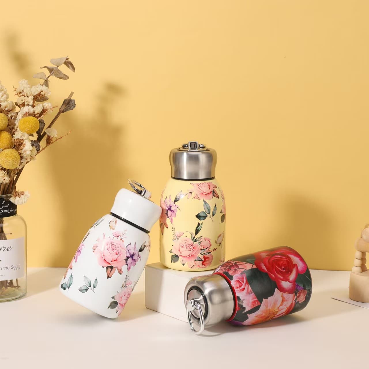 316 Stainless Steel Insulated Tumbler for Men and Women, Portable Rose Design, Cute Fat-Bottomed Cup with Handle for Outdoor Use, Wholesale