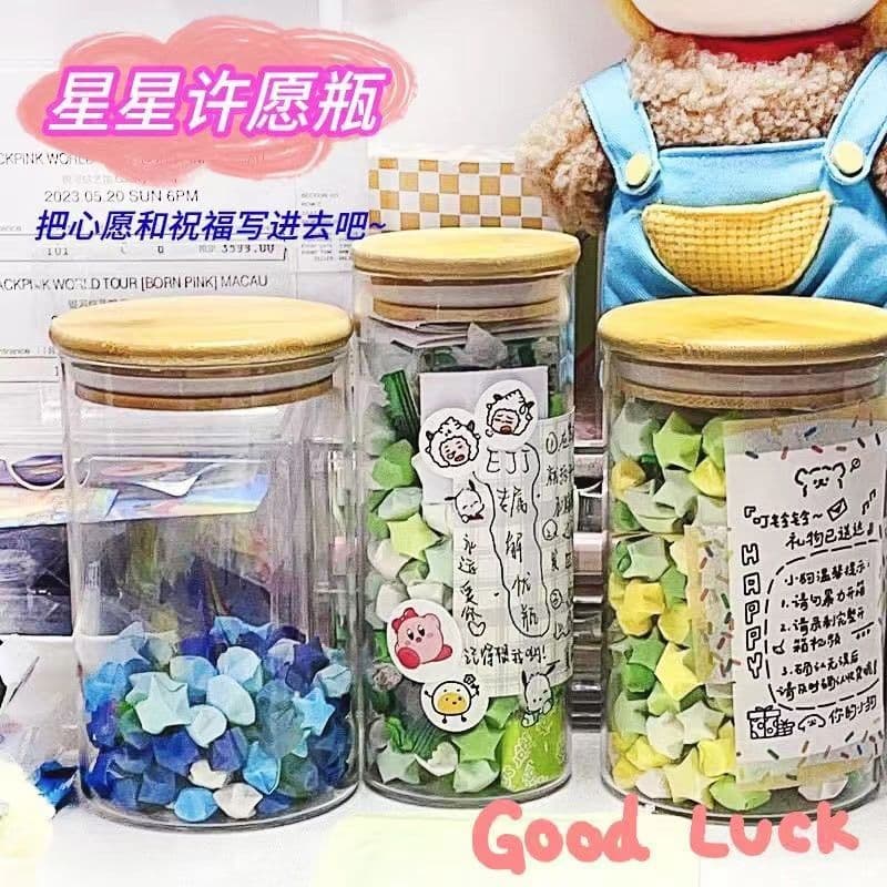 Candy emergency jar, star candy container, mental first aid bottle with handwritten messages, lucky wish bottle for DIY creativity