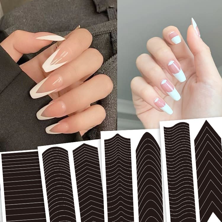 French Nail Edge Guide Stickers Crescent Smile Line French Nail Art V-Shape Nail Polish Gel Stickers In Stock