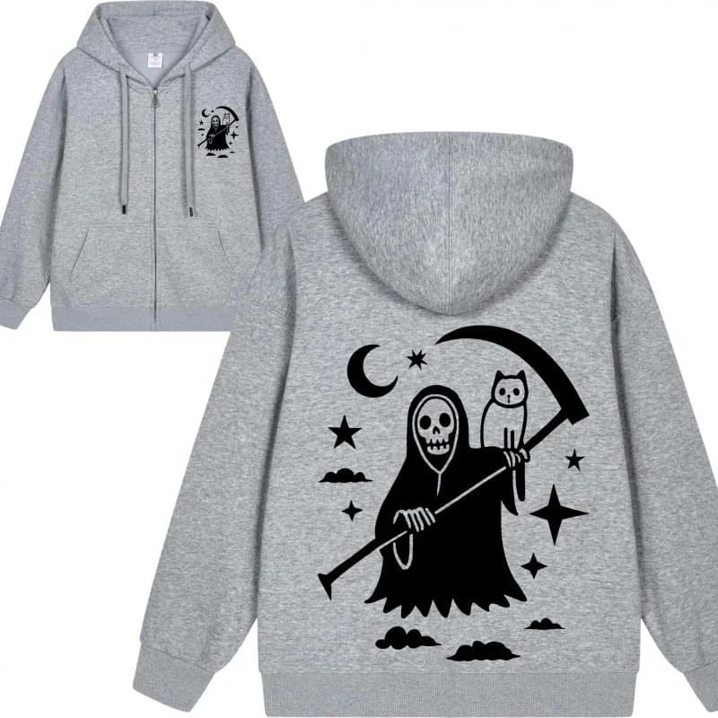 【Cross-border EU Size】Men's Zip-Up Hoodie Black Hoodie With Grim Reaper