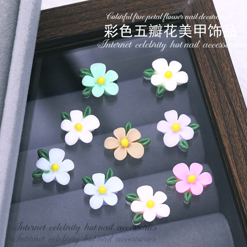 New colorful gardenia Japanese style small fresh five-petal flower nail art jewelry wearable nail accessories DIY nail accessories