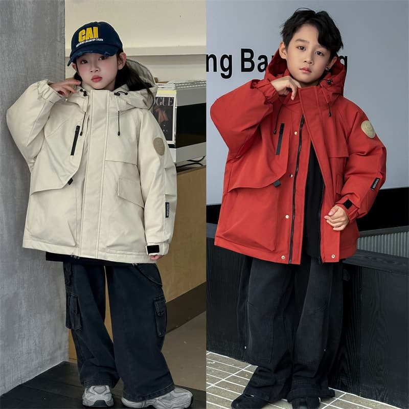 2025 Winter Children's Workwear Down Jacket Outdoor Parka with 90% White Duck Down, Unisex Hooded Coat for Kids and Older Children
