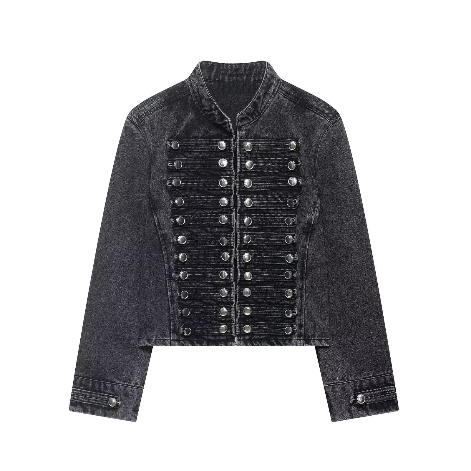 PB&ZA 2026 Spring/Summer New Women's Casual Fashion Design Long-Sleeve Round Neck Button Waist Denim Jacket