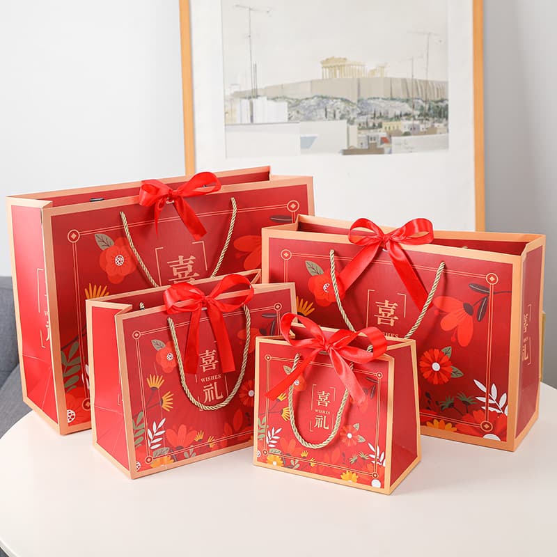Wedding Celebration Candy Bags Luxury Gold And Red Silk Ribbon Large Medium And Small Sizes for Wedding Gifts And Banquets