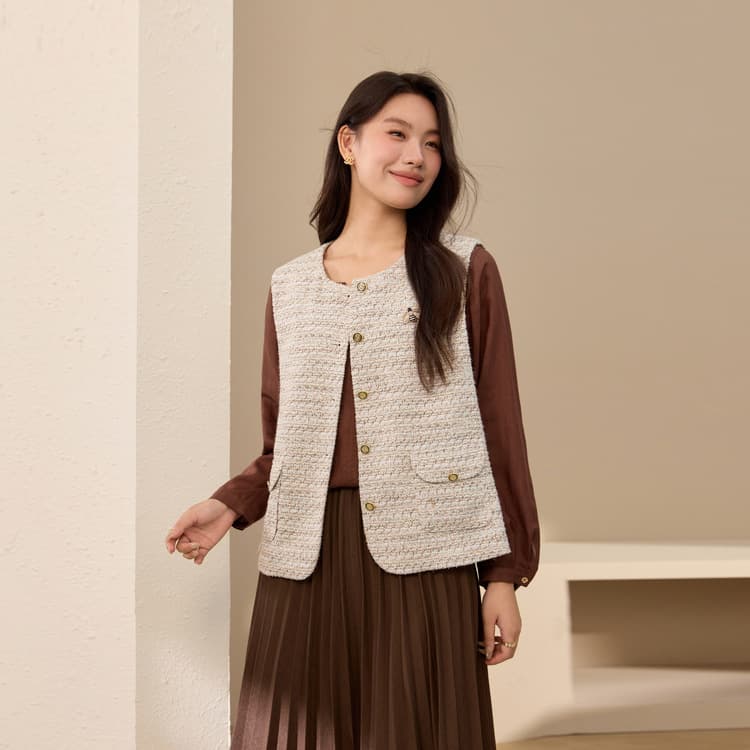 [French Chic Vest] Slim & Stylish Plus Size Women's Simple Round Neck Elegant Cardigan for Curvy Women, Autumn 2025 New Arrival