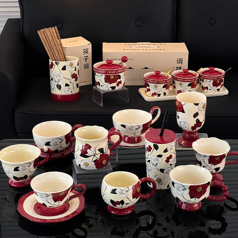 Floral Wedding Best-selling Rose Paradise Series Ceramic Mug, High-Gloss Large Capacity Mug