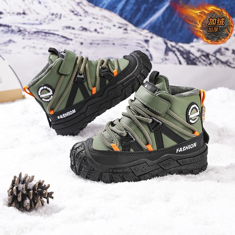 Children's Snow Boots, Cotton Shoes for Boys and Girls, Medium to Large Size Fleece-Lined High-Top Shoes