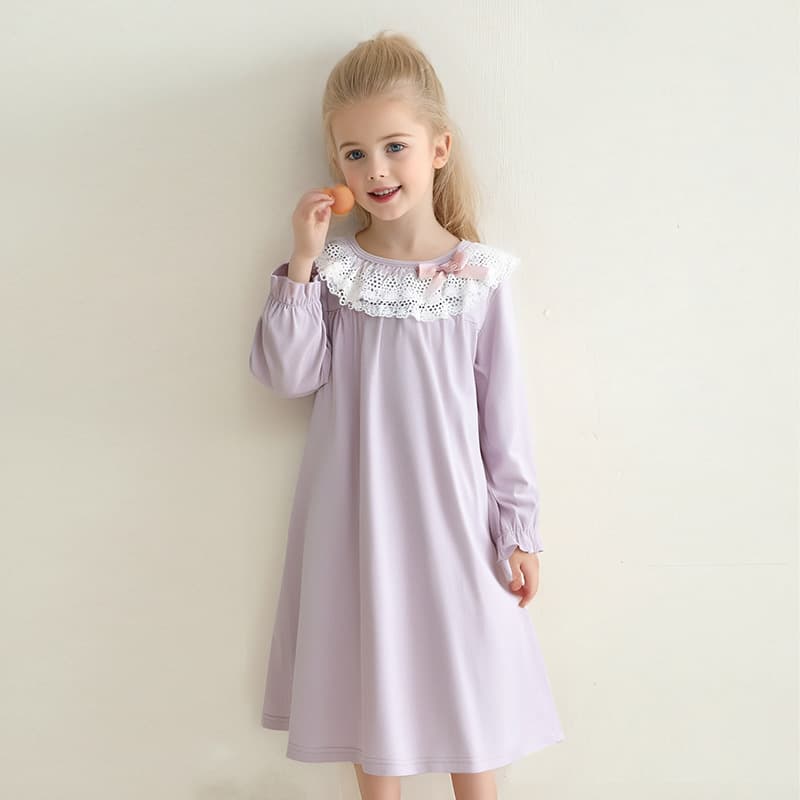 Children's long-sleeved cotton nightgown for girls, air-conditioned pajamas, home wear, parent-child style, adult women's nightgown