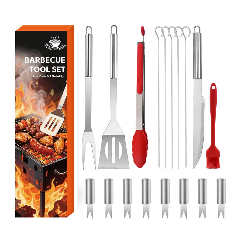 Cross-border Boxed BBQ Tool Set, Stainless Steel Fork Spatula Tongs, Outdoor Grill Full Set Household Combination 21-Piece