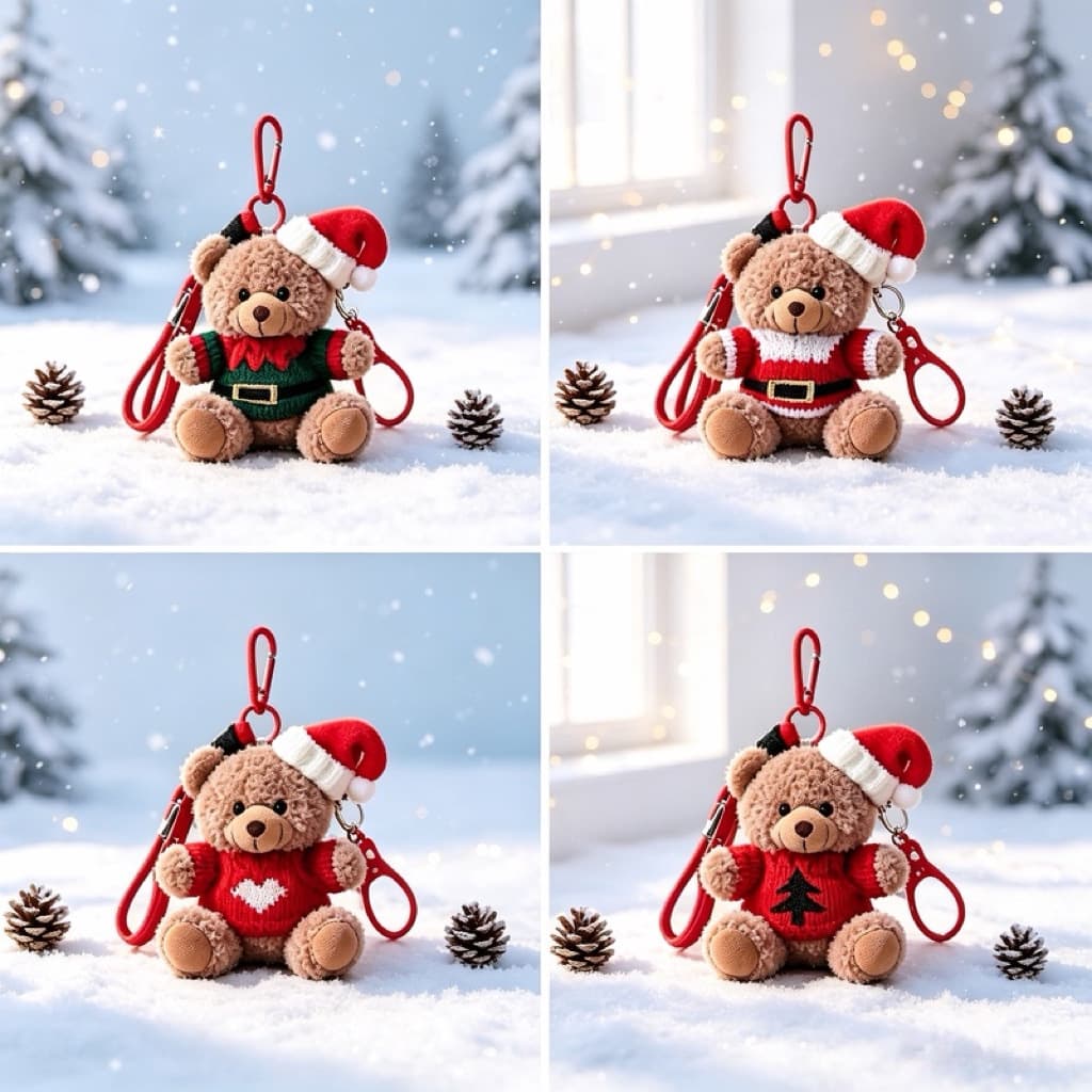 Christmas hat, bear plush keychain, Christmas tree atmosphere, doll pendant, Christmas souvenir gift bag, small pendant