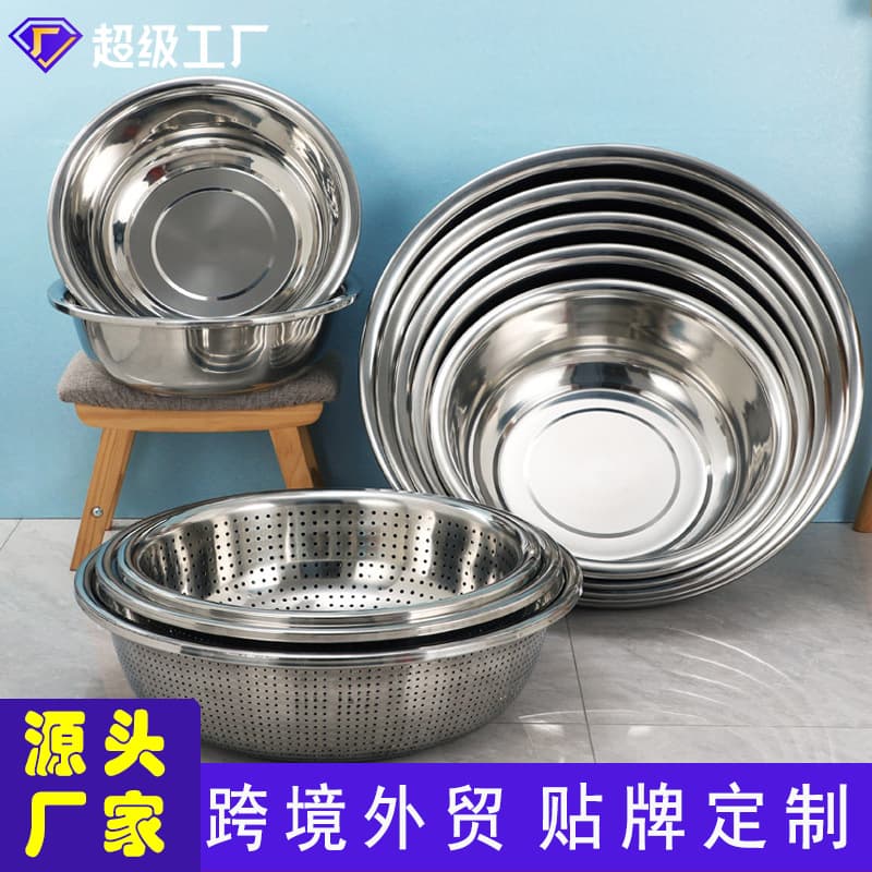 Factory direct sales 304 stainless steel basin commercial thickened soup basin kitchen non-magnetic large reverse side bucket basin large vegetable sink