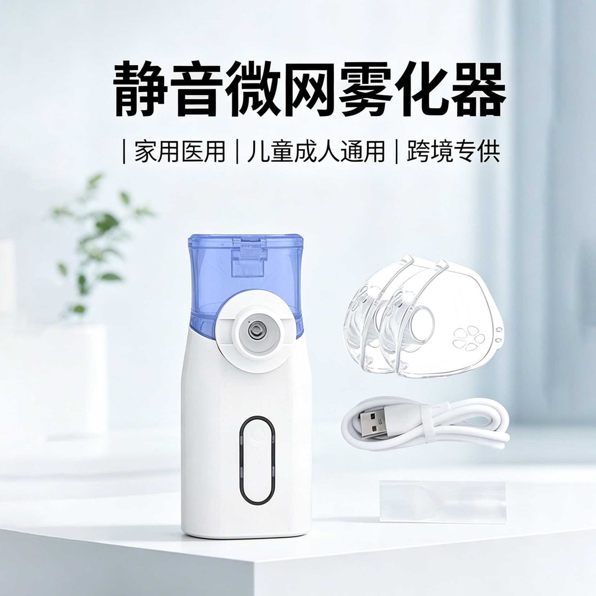 Handheld Micro-Net Atomizer, Ultrasonic Silent Household Medical Atomizer, Portable Mask Inhaler for Children and Adults