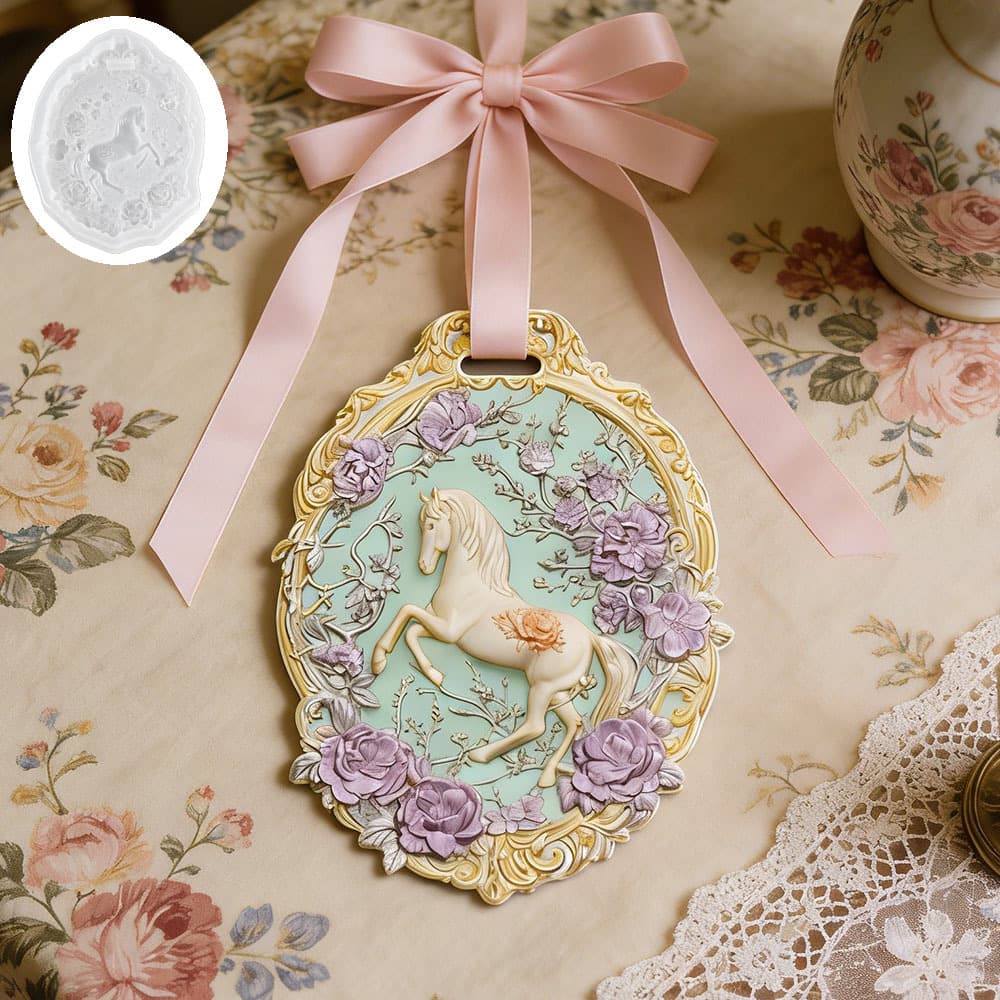 Junma Peony Brand Silicone Mold - Embossed Floral and Horse Design for Aromatherapy Candles, Handmade Soap, and Scented Stone Molds