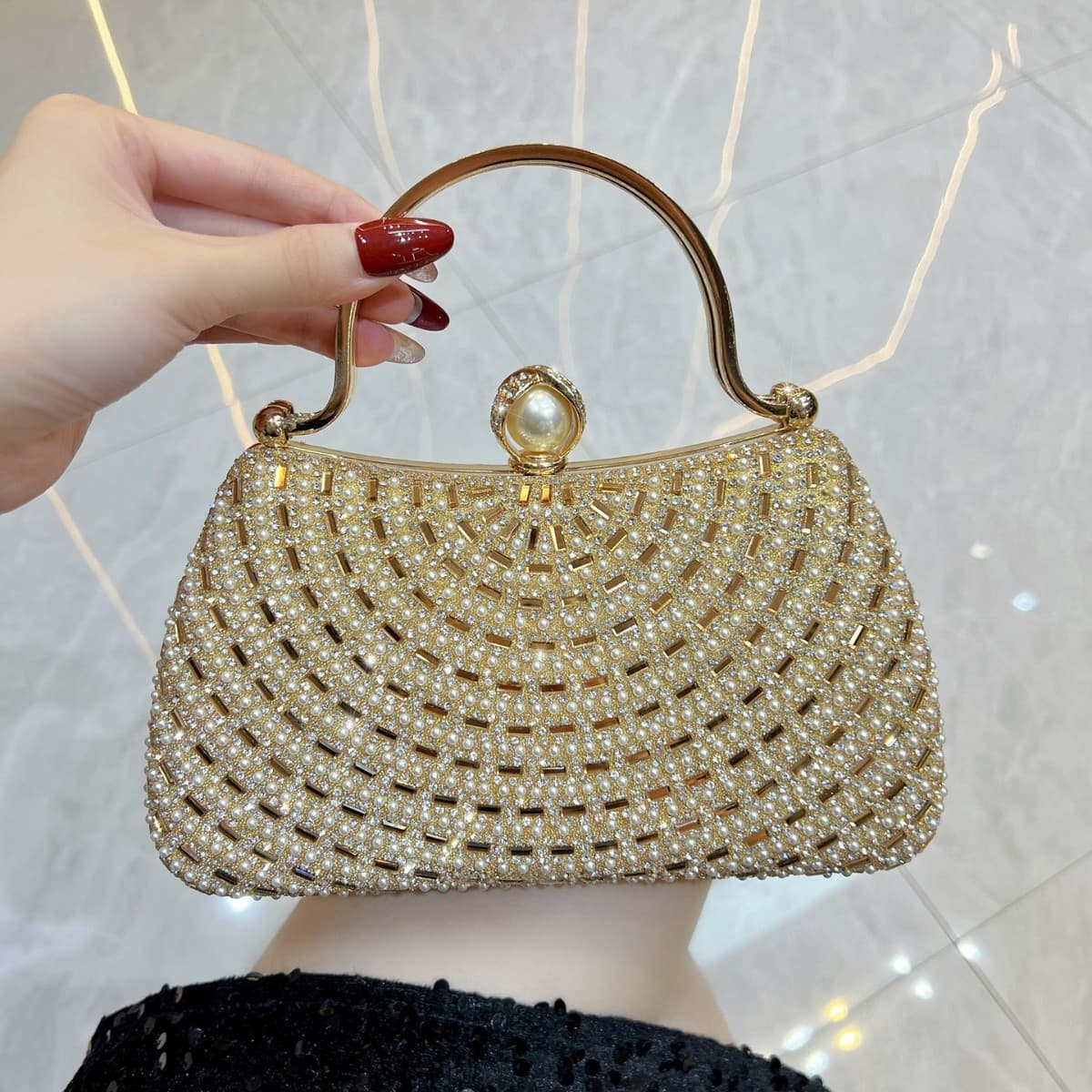 New Fashion Diamond Dress Bag Niche Bead Decorated Dinner Bag Versatile Temperament Ladies Chain Handbag
